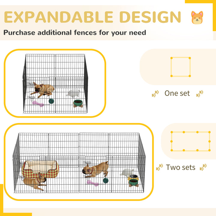 Parque para Cães 8 Painéis 76x61cm Dobráveis Gaiola Metálica para Animais de Estimação com Porta e Dupla Fechadura para Jardim Pátio Exterior Preto