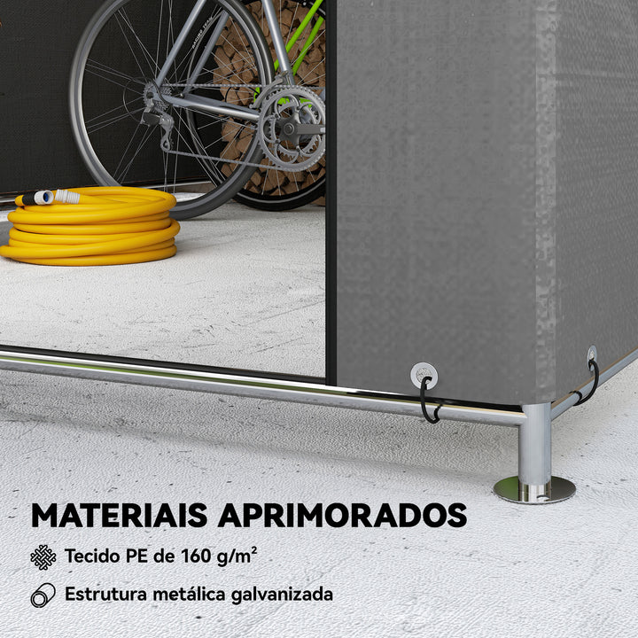 Tenda de Jardim Exterior para Ferramentas e Bicicletas 2,4x2x2 m Abrigo Exterior com Estrutura de Metal Galvanizado Porta Enrolável com Fecho Impermeável UV30+ Garagem Portátil Cinzento