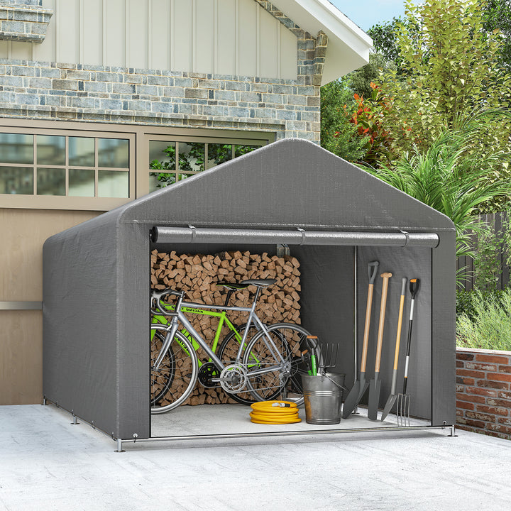 Tenda de Jardim Exterior para Ferramentas e Bicicletas 2,4x2x2 m Abrigo Exterior com Estrutura de Metal Galvanizado Porta Enrolável com Fecho Impermeável UV30+ Garagem Portátil Cinzento