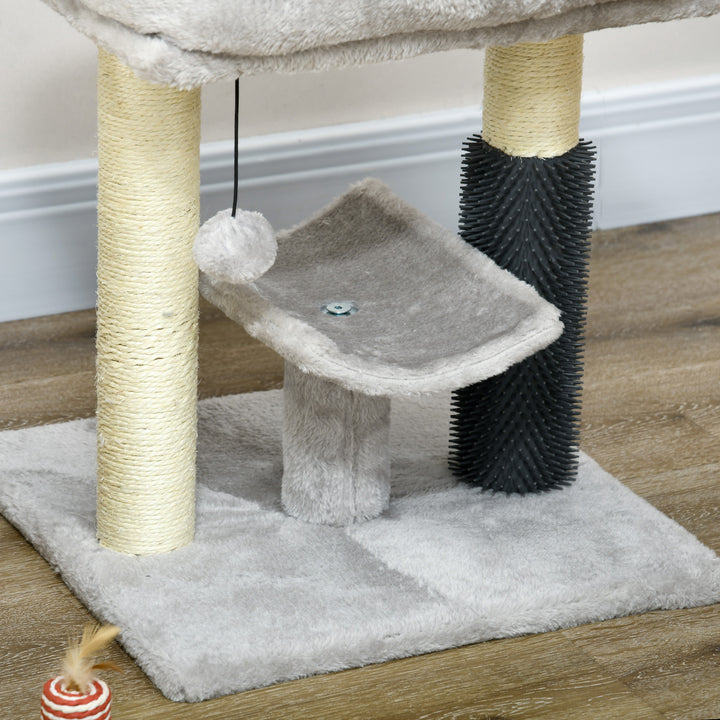 Arranhador para Gatos Arranhador Pequeno para Gatos Altura 48 cm com 2 Postes de Arranhar Cama Plataforma em U e Escova Bola Suspensa 40x40x48 cm Cinza