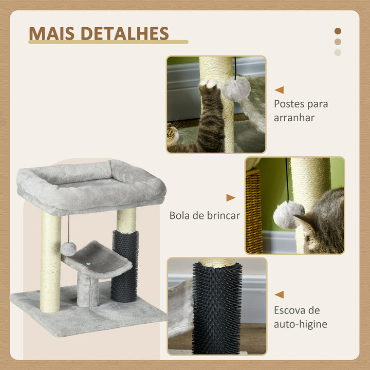 Arranhador para Gatos Arranhador Pequeno para Gatos Altura 48 cm com 2 Postes de Arranhar Cama Plataforma em U e Escova Bola Suspensa 40x40x48 cm Cinza