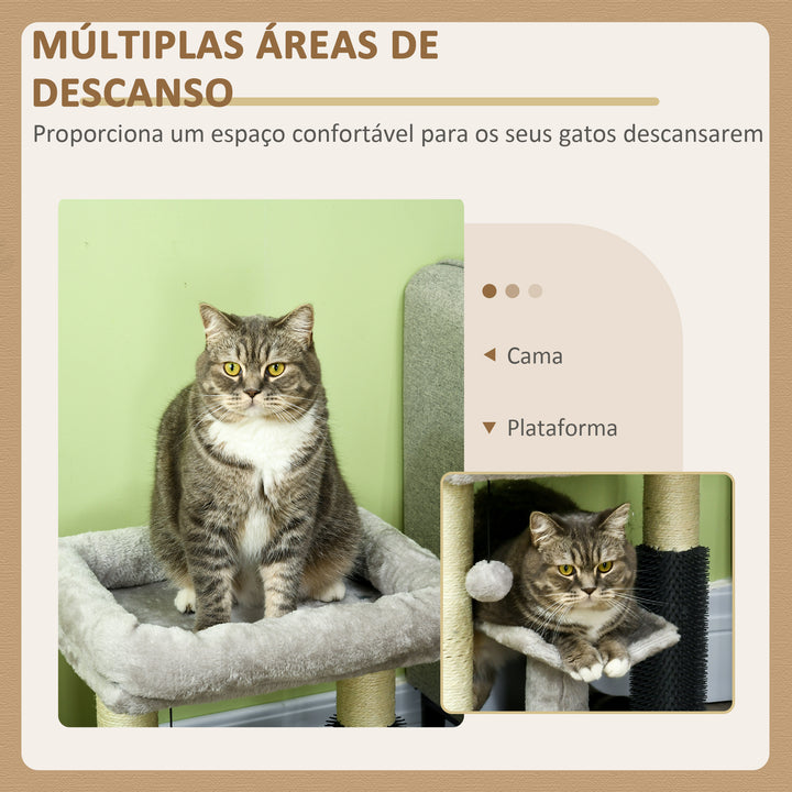 Arranhador para Gatos Arranhador Pequeno para Gatos Altura 48 cm com 2 Postes de Arranhar Cama Plataforma em U e Escova Bola Suspensa 40x40x48 cm Cinza