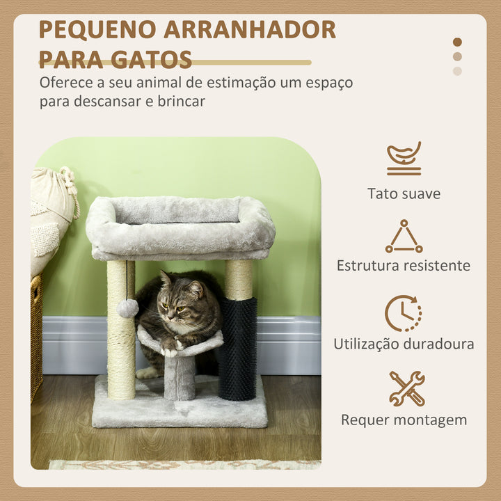 Arranhador para Gatos Arranhador Pequeno para Gatos Altura 48 cm com 2 Postes de Arranhar Cama Plataforma em U e Escova Bola Suspensa 40x40x48 cm Cinza