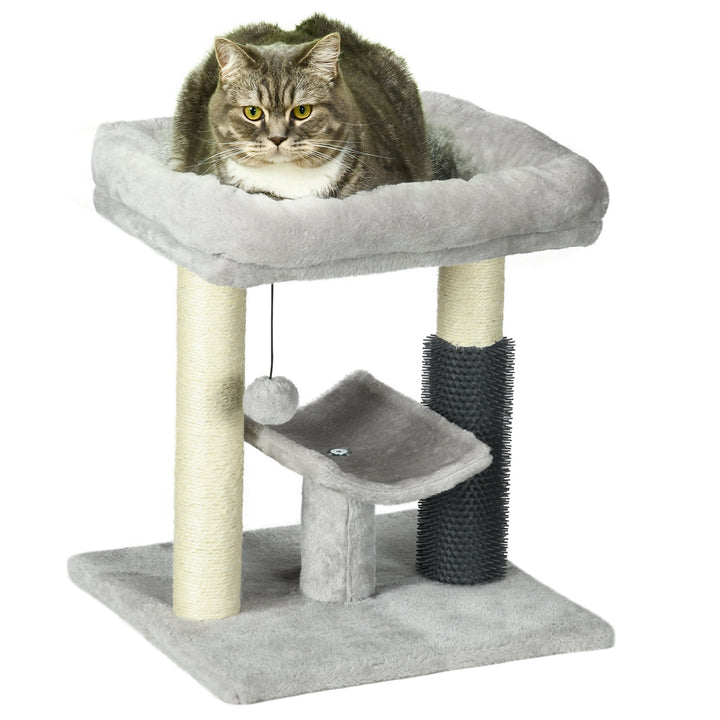 Arranhador para Gatos Arranhador Pequeno para Gatos Altura 48 cm com 2 Postes de Arranhar Cama Plataforma em U e Escova Bola Suspensa 40x40x48 cm Cinza