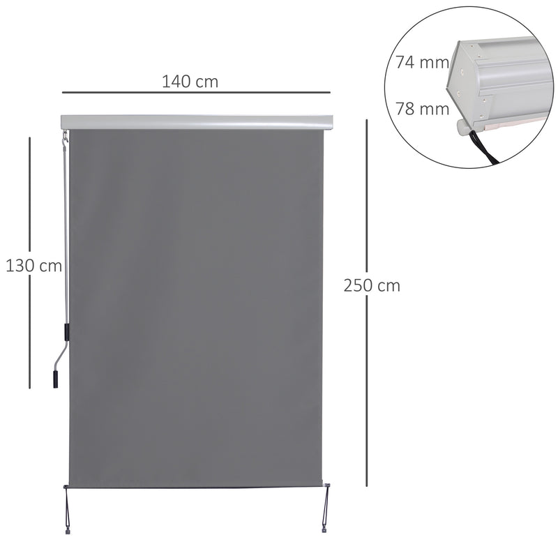 Toldo Vertical Enrolável com Manivela Proteção UV para Interior Exterior Varanda 140x250 cm Cinza