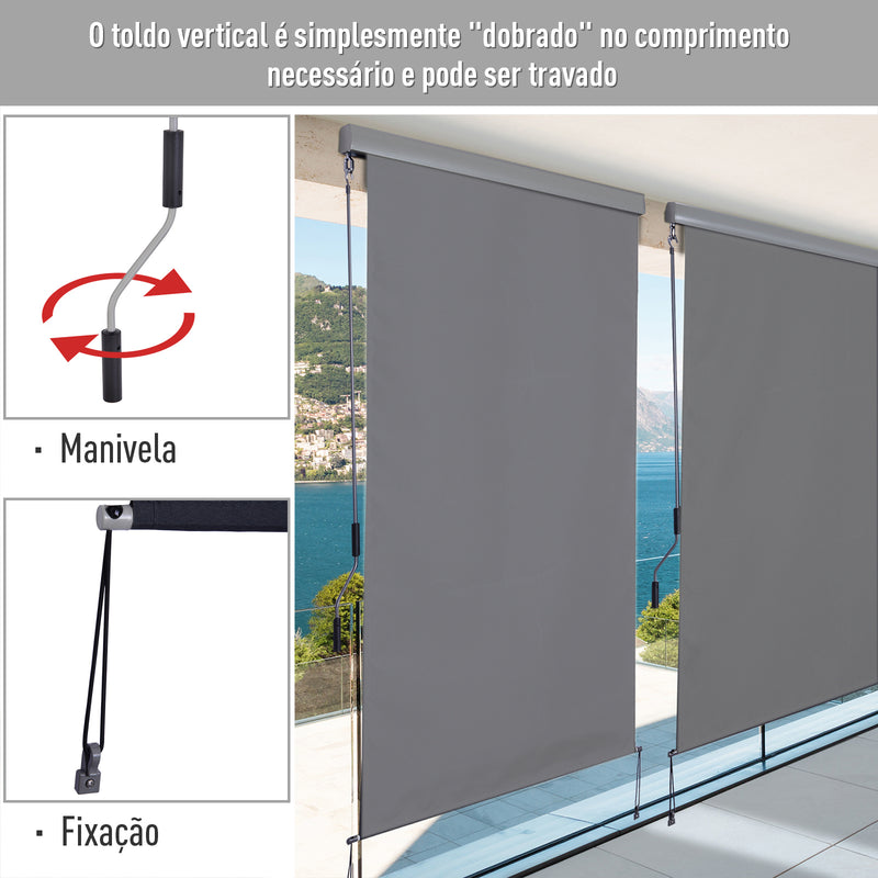 Toldo Vertical Enrolável com Manivela Proteção UV para Interior Exterior Varanda 140x250 cm Cinza