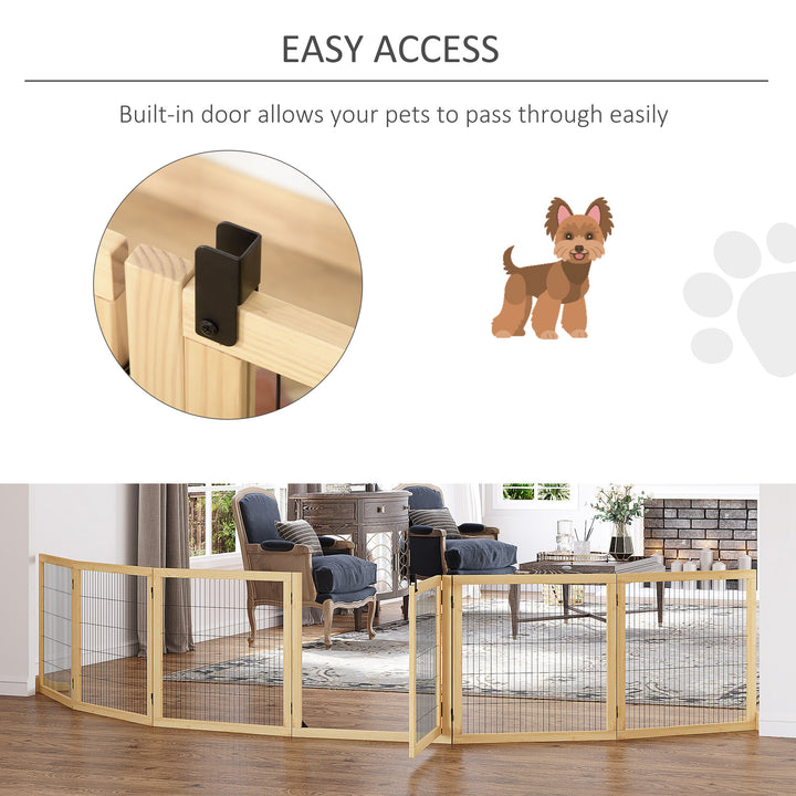 Barreira de Segurança para Cães de Madeira Dobrável para Escadas e Portas Grade para Cães Pequenos e Médios com 6 Painéis com Suporte de Pé para Interiores 432x36x70 cm Madeira