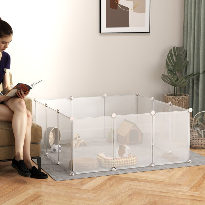 Cerca para Pequenos Animais Gaiola Modular de Metal com 12 painéis e 24 conectores para coelhos, porquinhos-da-índia 105x105x45 cm Branco