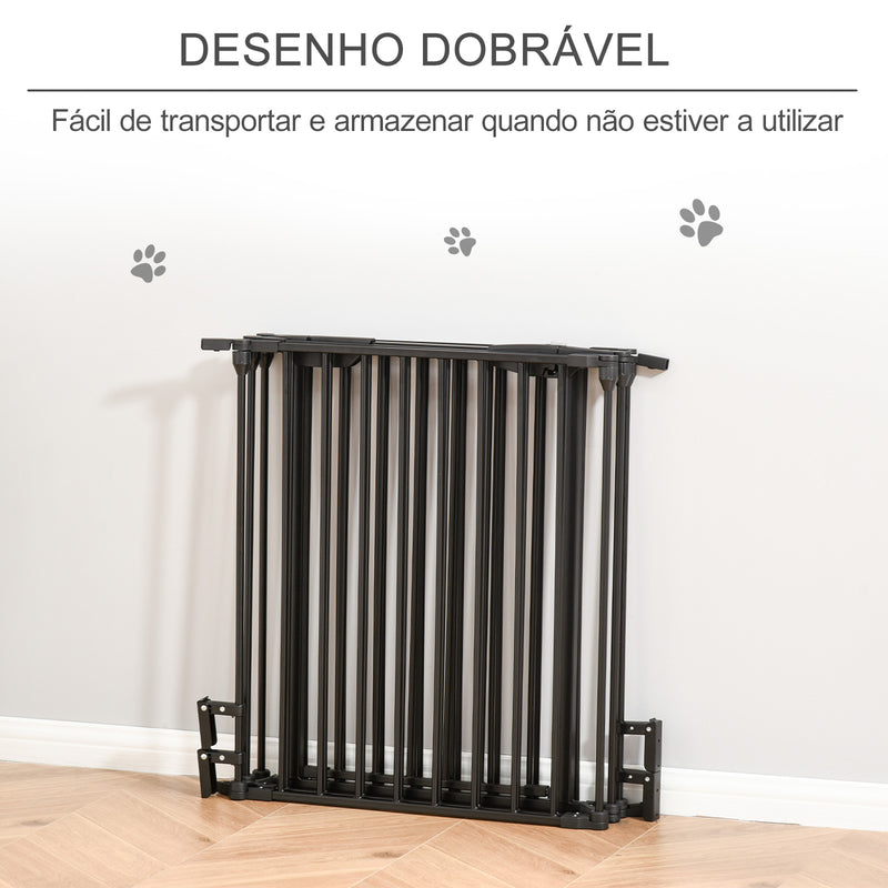 Barreira de Segurança para Animais de Estimação Barreira Dobrável de 5 Painéis com Fechadura Inteligente para Corredor Escada 300x74,5 cm Preto