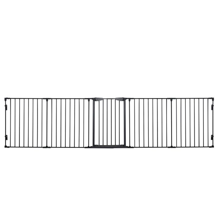 Barreira de Segurança para Animais de Estimação Barreira Dobrável de 5 Painéis com Fechadura Inteligente para Corredor Escada 300x74,5 cm Preto