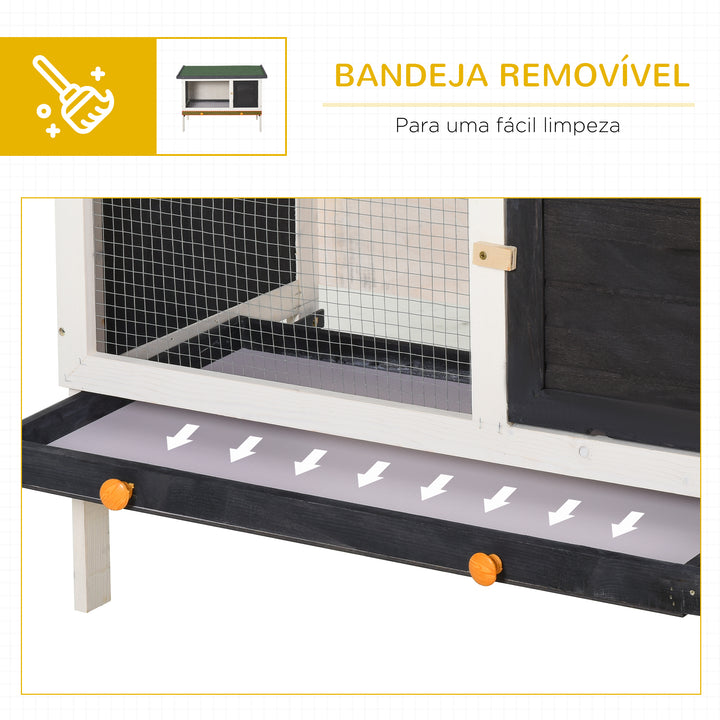 Coelheira de Madeira Gaiola Elevada para Coelhos Cobaias e Animais Pequenos com Teto Asfáltico Bandeja Removível e Porta com Trava 91x46x71cm Preto