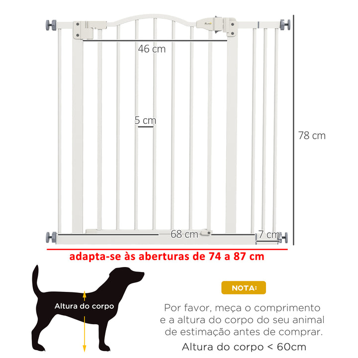 Barreira de Segurança para Cães Barreira com Largura Ajustável 74-87 cm Barreira para Cães com Extensões para Escadas e Portas Branco