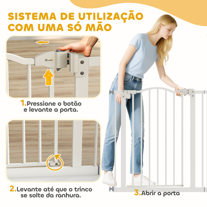 Barreira de Segurança para Cães Barreira com Largura Ajustável 74-87 cm Barreira para Cães com Extensões para Escadas e Portas Branco