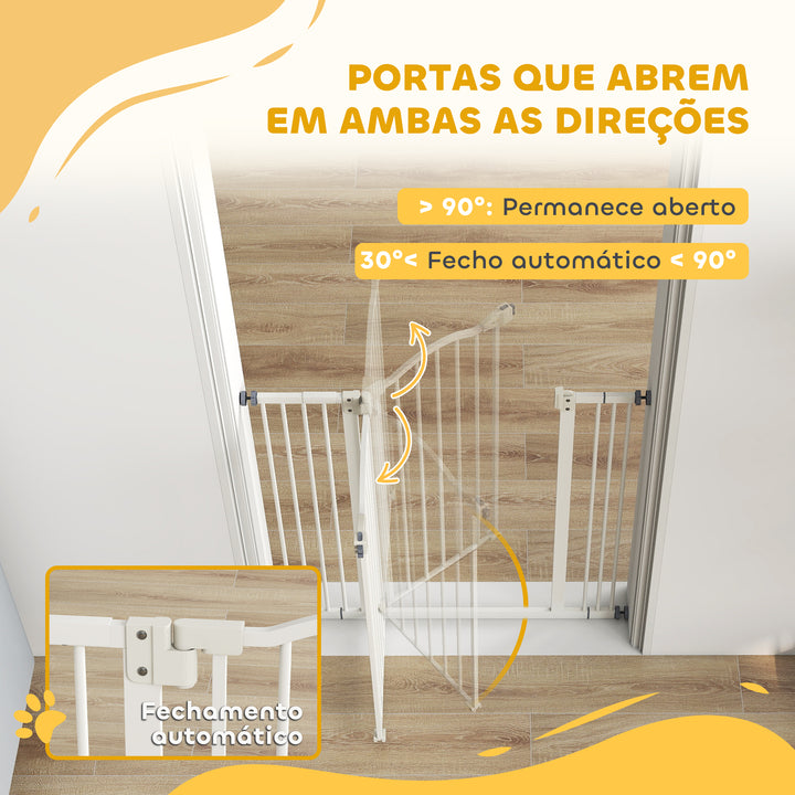 Barreira de Segurança para Cães Barreira com Largura Ajustável 74-87 cm Barreira para Cães com Extensões para Escadas e Portas Branco