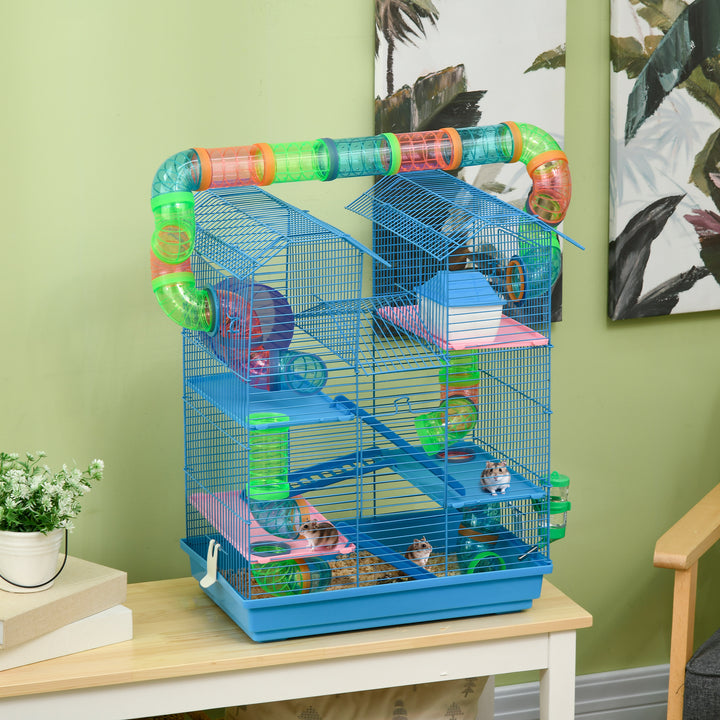 Gaiola de hamster multinível com plataformas domésticas 47x30x59 cm Azul