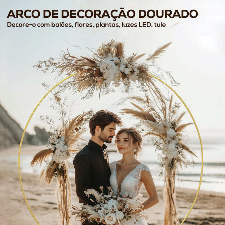 Arco de Jardim de Metal Redondo Arco de Decoração com Revestimento em Pó Resistente às Intempéries para Plantas Trepadoras para Decoração de Pátio 230x28x234 cm Dourado