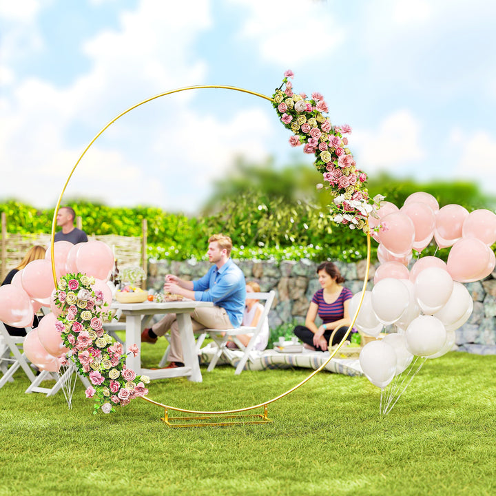 Arco de Jardim de Metal Redondo Arco de Decoração com Revestimento em Pó Resistente às Intempéries para Plantas Trepadoras para Decoração de Pátio 230x28x234 cm Dourado