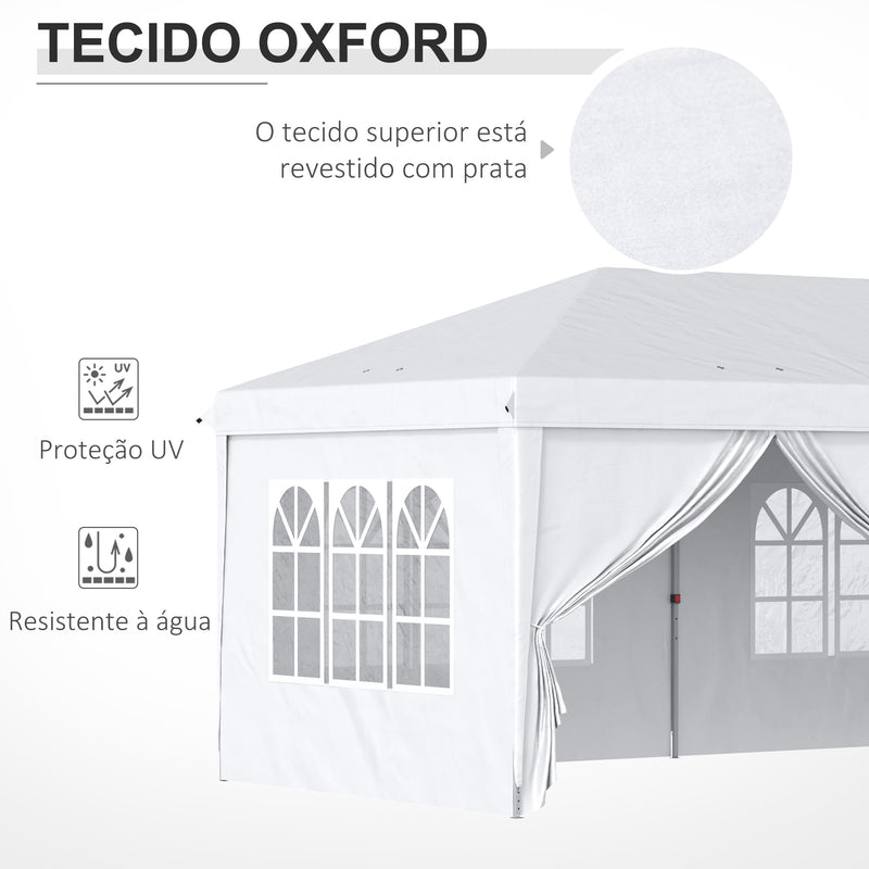 Tenda para Festas 585x295x270 cm com Paredes Laterais Amovíveis Tenda Dobrável com 2 Portas com Fecho de Correr 4 Janelas e Bolsa de Transporte Branco