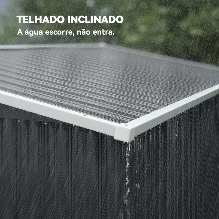 Abrigo de Jardim 2,7 m² 234x132x185 cm Abrigo de Exterior Metálico com Três Portas Fechadura Telhado Inclinado e Ventilação para Armazenamento de Ferramentas Cinzento