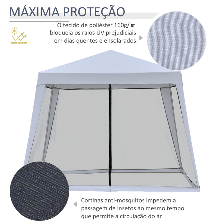 Tenda de Jardim 3x3m Gazebo com 4 Partes Laterais Mosquiteiro com Zíper Proteção UV para Patio Cinza