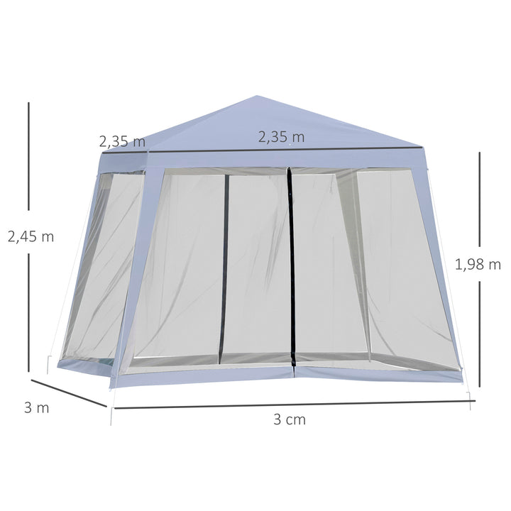 Tenda de Jardim 3x3m Gazebo com 4 Partes Laterais Mosquiteiro com Zíper Proteção UV para Patio Cinza