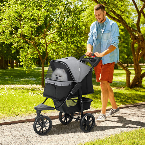 Carrinho de animais de estimação dobrável com rodas Correias de segurança e cesto de armazenamento 109,5x54,5x106,5 cm Cinza e preto
