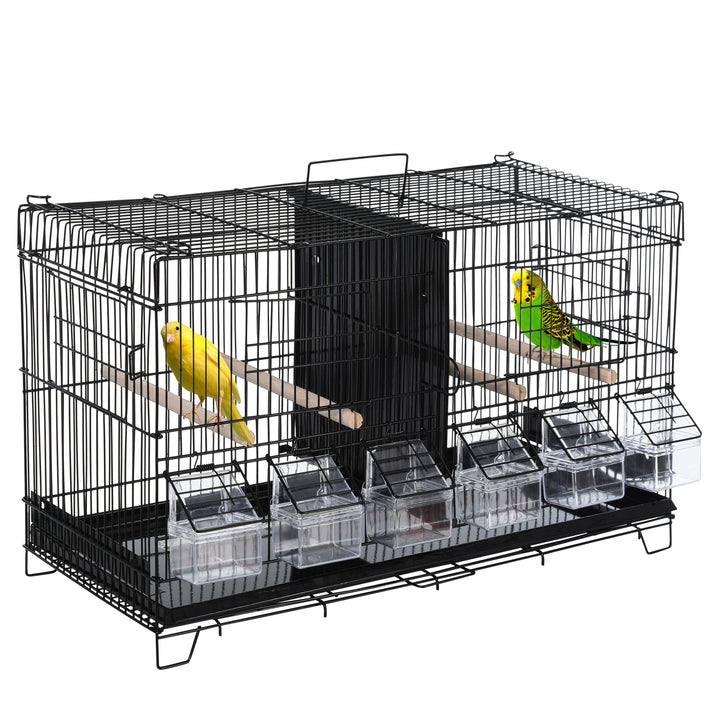 Gaiola para Pássaros com Divisória Gaiola com Ganchos Superiores Portas Comedouros Poleiros e Bandeja Amovível para Canários Periquitos 59,5x26,5x39,5 cm Preto