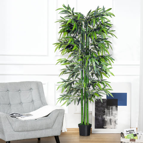 Bambú Artificial 180cm com Ramos Realistas Planta Sintética Decorativa com Vaso para Sala de Estar Escritório Ø20x180cm Verde