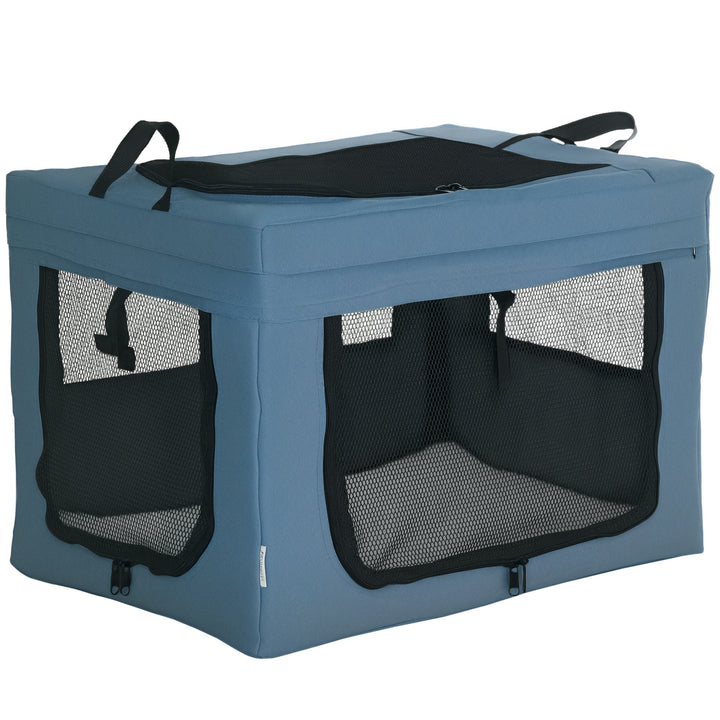 Transportadora para Cães e Gatos Bolsa Portátil e Dobrável para Animais de Estimação Transportadora com 3 Portas e Almofada Suave 60x42x42 cm Azul