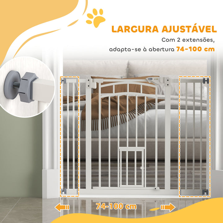 Barreira de Segurança Extensível 74-100 cm para Portas e Escadas Porta de Segurança para Animais com Montagem a Pressão e Duplo Bloqueio Branco