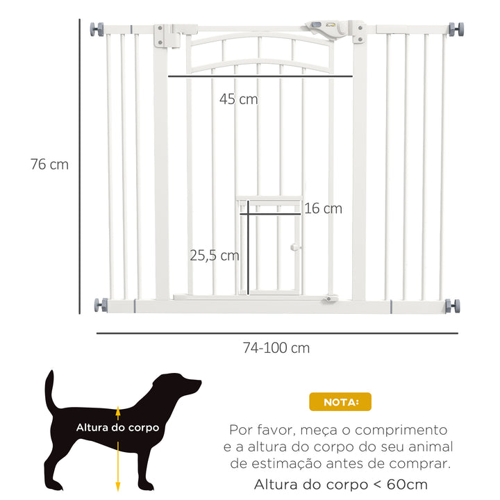 Barreira de Segurança Extensível 74-100 cm para Portas e Escadas Porta de Segurança para Animais com Montagem a Pressão e Duplo Bloqueio Branco