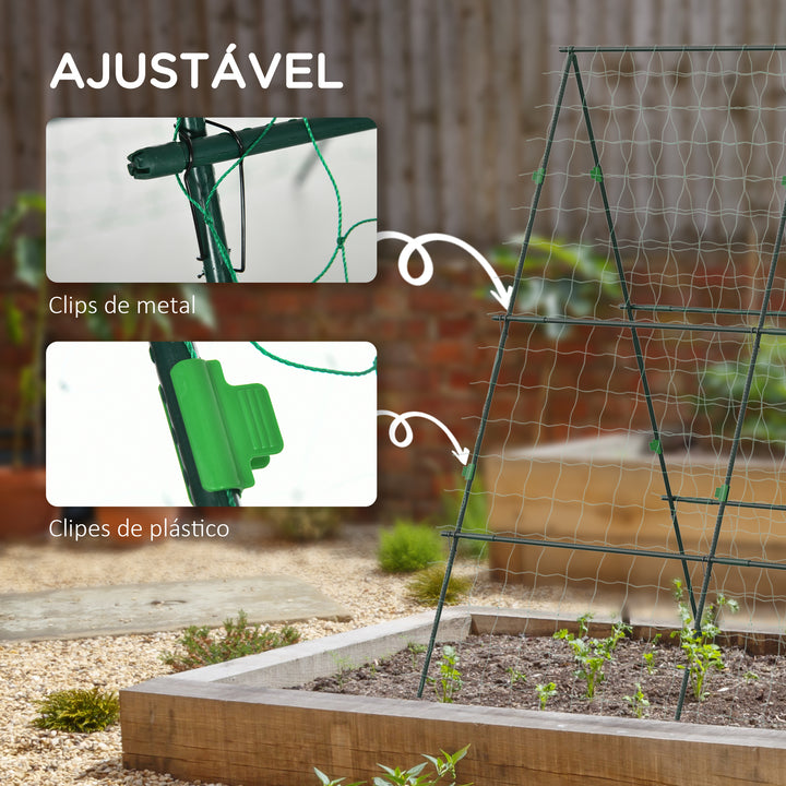 Treliça de Jardim Triangular Suporte para Plantas Trepadeiras com Estrutura em Aço para Frutas Legumes Flores e Decoração para Exterior Pátio Varanda 180x100x180 cm Verde