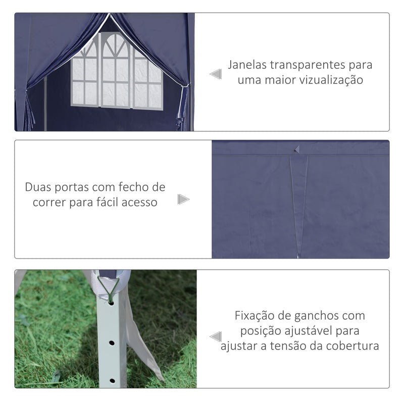 Tenda para Festas 585x295x270 cm com Paredes Laterais Amovíveis Tenda Dobrável com 2 Portas com Fecho de Correr 4 Janelas e Bolsa de Transporte Azul