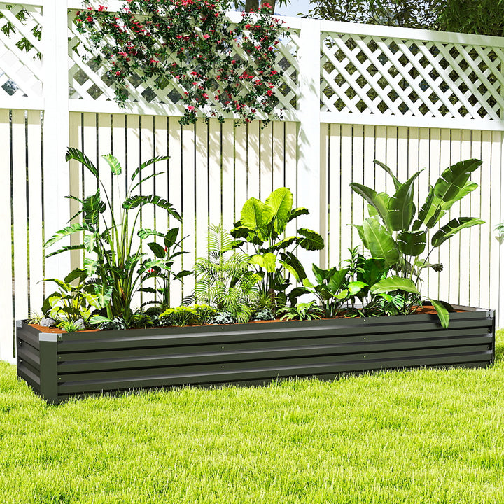 Floreira Exterior Grande Retangular em Aço Galvanizado Horta Urbana para Cultivar Plantas e Ervas Floreira com Base Aberta Resistente às Intempéries 240x60x30 cm Cinzento