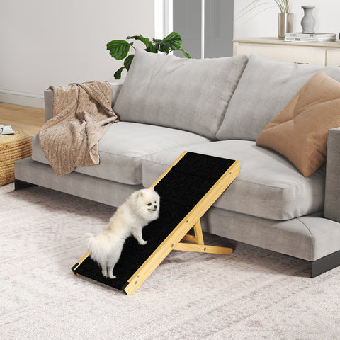 Rampa para Cães Dobrável Rampa para Animais de Estimação de Madeira com Altura Ajustável em 4 Níveis para Cães Pequenos e Médios 83,5x35x47,5 cm Natural