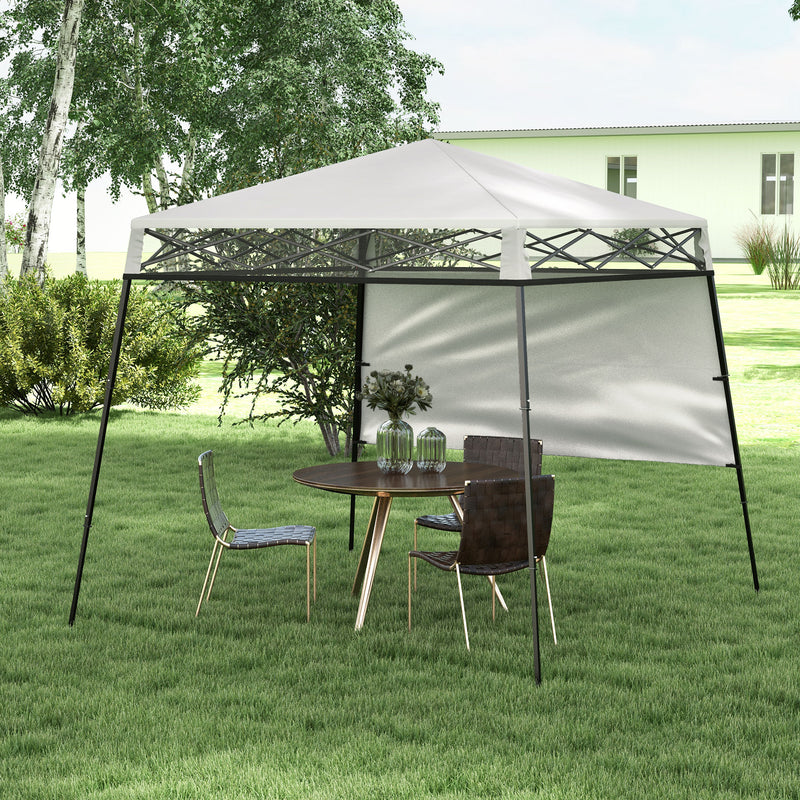 Tenda Dobrável 220x220x200 cm Tenda Dobrável com 1 Parede Lateral Bolsa de Transporte Impermeável e Proteção UV50+ para Jardim Pátio Branco