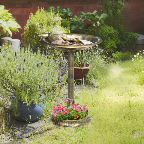 Banheira para Pássaros de Jardim Altura 72 cm Comedouro para Pássaros com 2 Níveis Desenho Elegante Banheira para Aves para Exterior Ø50x72 cm Bronze