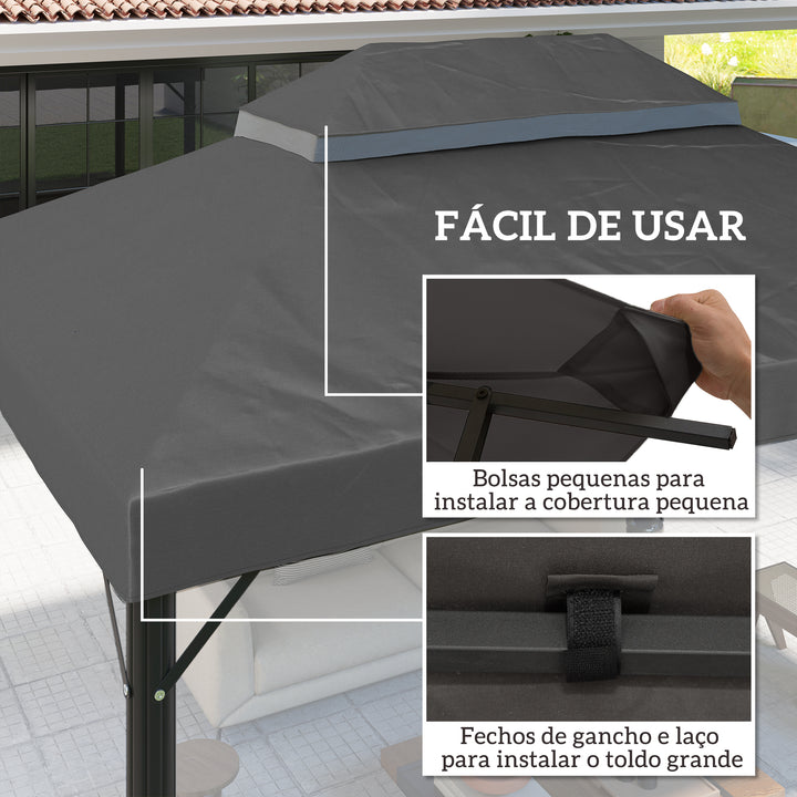 Toldo de Substituição para Pérgola 4x3 m Toldo para Pérgola com Teto Duplo Mosqueteira Proteção UV 30+ Toldo de Substituição para Pérgula Cinza