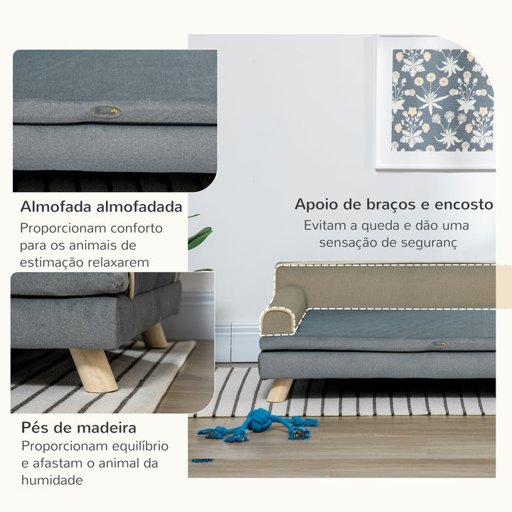 Sofá para Cães Grandes e Médios 100x62x32 cm Cama Elevada Revestimento em Chenille com Almofada Lavável e Pés de Madeira de Pinho Cinza Escuro