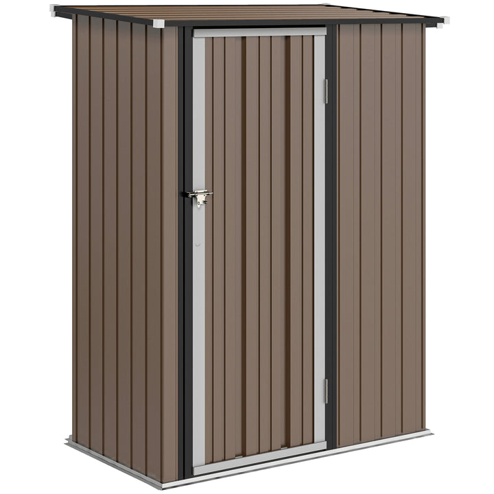 Abrigo de Jardim 1,07? 142x84x189 cm Abrigo de Armazenamento Galvanizado Abrigo de Ferramentas com Teto Inclinado e Porta para Varanda Exterior Marrom