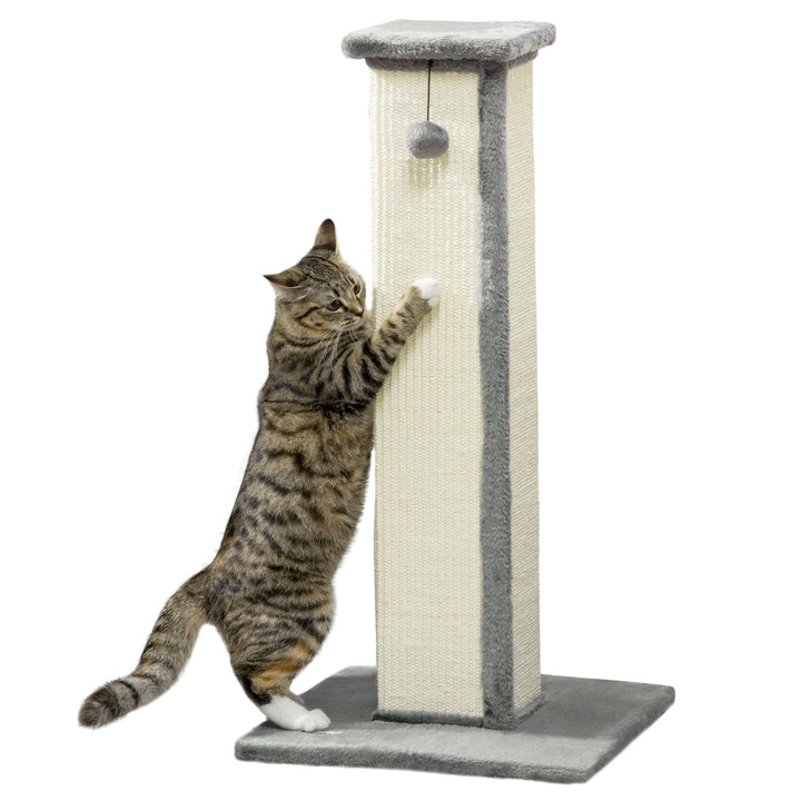Poste Arranhador para Gatos Altura 81 cm Arranhador para Gatos com Poste de Sisal e Bola Suspensa 41x41x81 cm Cinza e Creme