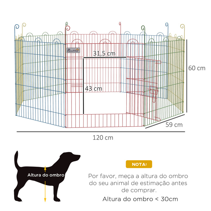 Parque Dobrável para Cães, 8 Painéis Ø156x60 cm Cercado Metálico para Cães e Coelhos Design Personalizável com Porta e Estacas Interior e Exterior Multicolor