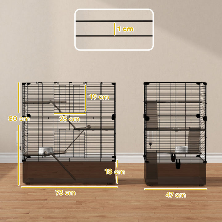 Gaiola para Pequenos Animais de 4 Níveis com Bandeja Inferior Gaiola para Roedores com Rampas Comedouro e Bebedouro Recinto para Chinchilas 73x47x80 cm Preto