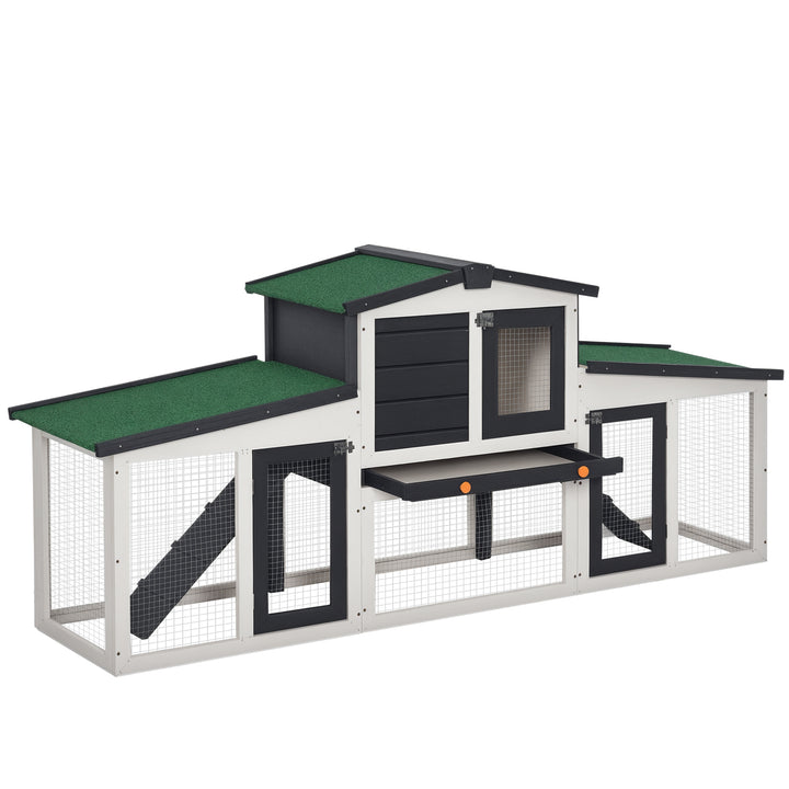 Coelheira de Madeira Gaiola para Coelhos com Teto Rebatível Escada e Bandeja Amovível Coelheira para Exterior 197x49x86 cm Cinza