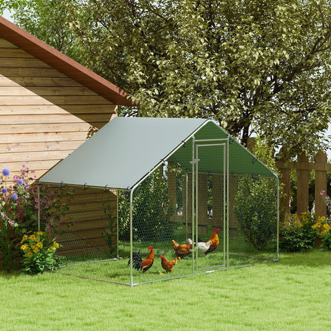 Galinheiro para Exterior 3x1,7x1,9 cm Galinheiro de Aço Galvanizado com Cobertura Anti UV e Impermeável Gaiola para 5-8 Galinhas Prata