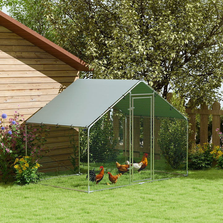 Galinheiro para Exterior 3x1,7x1,9 cm Galinheiro de Aço Galvanizado com Cobertura Anti UV e Impermeável Gaiola para 5-8 Galinhas Prata