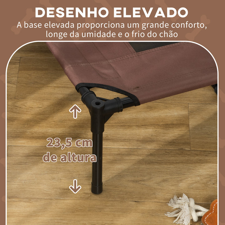 Cama Elevada para Animais de Estimação Portátil com Toldo Amovível Tecido Respirável para Interior e Exterior 122x92x108cm Marrom