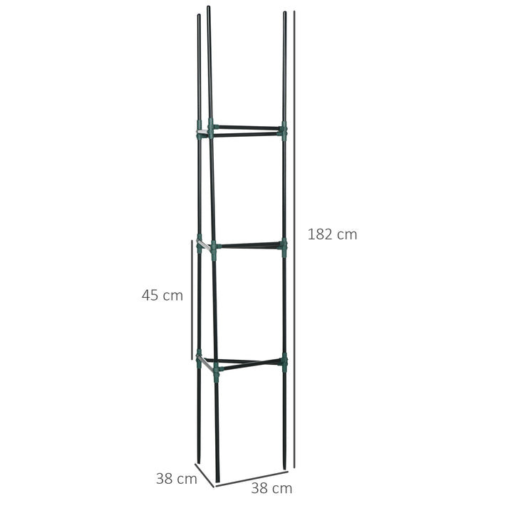 Conjunto de 3 Suportes para Plantas Trepadeiras com Estrutura de Aço Torre de Treliça para Plantas Frutas Verduras Flores Decoração de Exterior 38x38x182 cm Verde