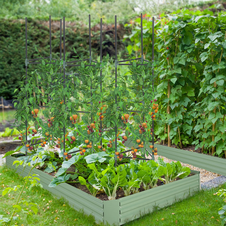 Conjunto de 3 Suportes para Plantas Trepadeiras com Estrutura de Aço Torre de Treliça para Plantas Frutas Verduras Flores Decoração de Exterior 38x38x182 cm Verde