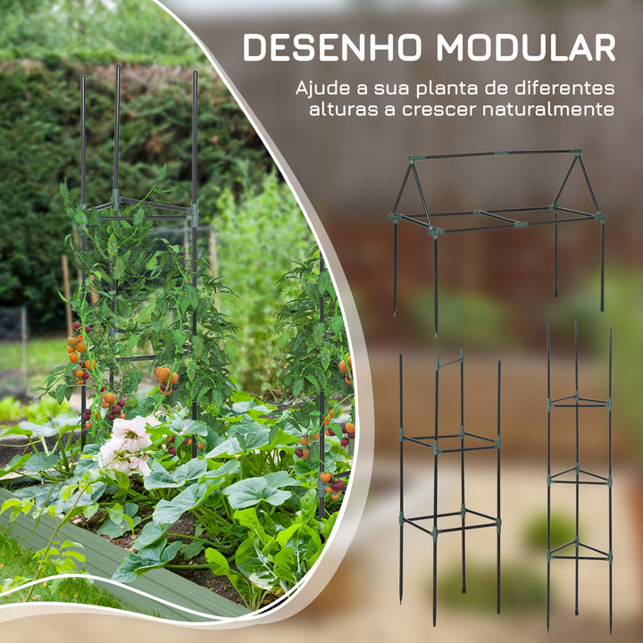 Conjunto de 3 Suportes para Plantas Trepadeiras com Estrutura de Aço Torre de Treliça para Plantas Frutas Verduras Flores Decoração de Exterior 38x38x182 cm Verde